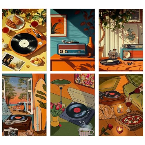 JATOK 6 Stück Malen Nach Zahlen Erwachsene, DIY Retro-MusikGemälde für Anfänger, Handgemalt Ölgemälde Leinwand Kunst für Home Décor, Kreatives Geschenk für Stressabbau, Ohne Rahmen 25x35cm von JATOK