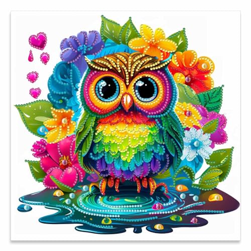 JATOK Diamond Painting Erwachsene, Eule 5D DIY Diamant Painting Bilder Erwachsene, Diamond Art DIY Diamant Kunst Malerei Stickerei Kreuzstich Bilder Home Wand Dekor, 25x25cm von JATOK