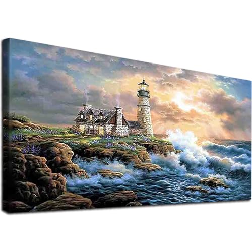JATOK Large Diamond Painting Kits for Adults (35.5 x 15.7 inch) DIY 5D Lighthouse Full Round Drill Crystal Rhinestone Embroidery Pictures Arts Paint by Diamond Art Kits for Home Wall Decor Relax von JATOK