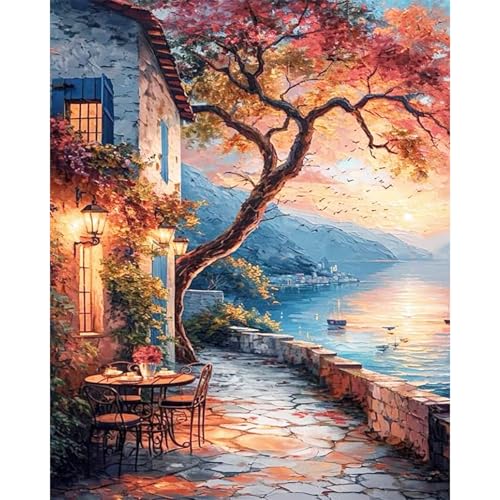 JATOK Malen Nach Zahlen Erwachsene, Paint by Numbers Malen Nach Zahlen, DIY Landschaft mit Pinseln und Acrylfarben Handgemalt Ölgemälde Leinwand für Home Decor, Ohne Rahmen (40x50cm/16x20in) von JATOK