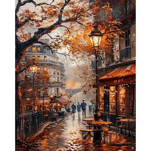 JATOK Malen Nach Zahlen Erwachsene, Paint by Numbers Malen Nach Zahlen, DIY Straße mit Pinseln und Acrylfarben Handgemalt Ölgemälde Leinwand für Home Decor, Ohne Rahmen (40x50cm/16x20in) von JATOK