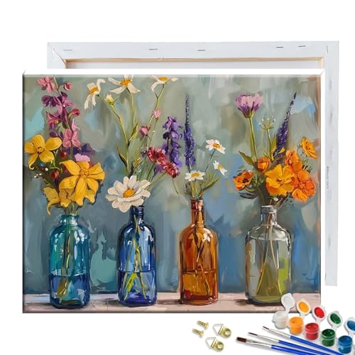 JATOK Malen Nach Zahlen Erwachsene mit Rahmen, Paint by Numbers Malen Nach Zahlen, DIY Blume mit Pinseln und Acrylfarben Handgemalt Ölgemälde Leinwand für Home Decor, 30x40CM/12x16in von JATOK