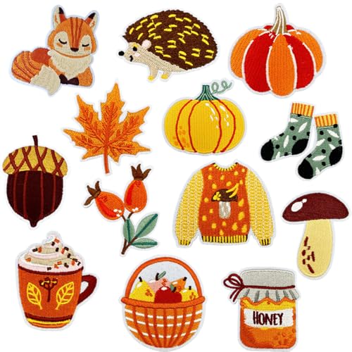 13 Stück Aufnäher zum Aufbügeln, Thanksgiving Day, bestickte Flicken, niedliches Eichhörnchen, Kürbis, Ahornblatt, Igel, zum Aufbügeln auf Applikationen für Thanksgiving, Herbst, Basteln, Kleidung 13 Stück Aufnäher zum Aufbügeln, Thanksgiving Day, bestickte Flicken, niedliches Eichhörnchen, Kürbis, Ahornblatt, Igel, zum Aufbügeln auf Applikationen für Thanksgiving, Herbst, Basteln, Kleidung von JATOMSSM