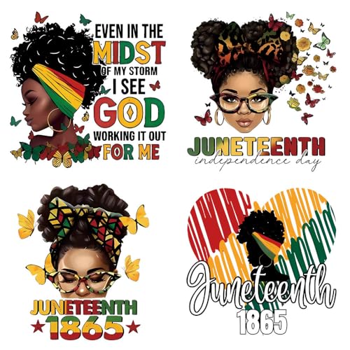 4 Packungen schwarze Frauen Bügelbilder für Kleidung, Juneteenth 1865 Heat Transfer Vinyl Decals Large Size Black History Month Ready to Press Appliques Heat Patches for T-Shirt Party DIY Supply 4 Packungen schwarze Frauen Bügelbilder für Kleidung, Juneteenth 1865 Heat Transfer Vinyl Decals Large Size Black History Month Ready to Press Appliques Heat Patches for T-Shirt Party DIY Supply von JATOMSSM