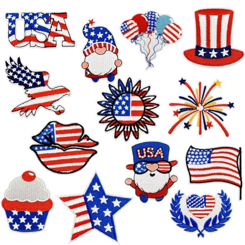 Aufnäher zum Aufbügeln, Motiv: Patriotischer Unabhängigkeitstag, amerikanische Flagge, Zwerg, zum Aufbügeln oder Aufbügeln, bestickte Applikation, USA, Basteln, Geschenk für Gedenktag, Veteranen von JATOMSSM
