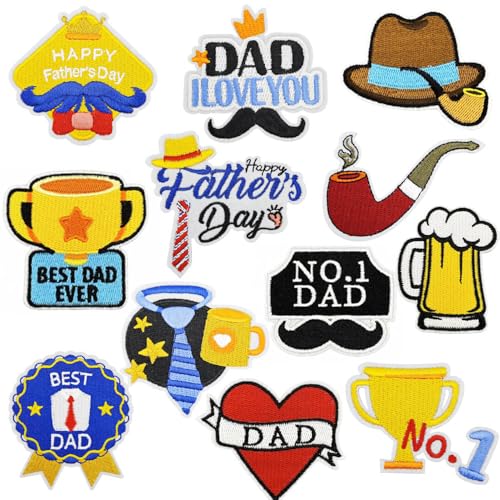 Aufnäher zum Aufbügeln für Väter, "Happy Father's Day", bestickt, zum Aufnähen, bunte "Best Dad Ever", bestickt, Reparaturflicken mit niedlicher Tasse, Zigarre, Nr. 1, Papa, zum Aufbügeln für Hut Aufnäher zum Aufbügeln für Väter, "Happy Father's Day", bestickt, zum Aufnähen, bunte "Best Dad Ever", bestickt, Reparaturflicken mit niedlicher Tasse, Zigarre, Nr. 1, Papa, zum Aufbügeln für Hut von JATOMSSM