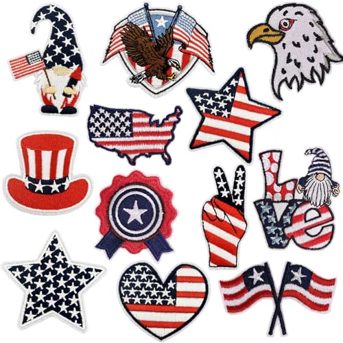 Aufnäher zum Aufbügeln zum Aufbügeln, patriotische Stickerei-Applikation zum Aufnähen, amerikanische Flagge, Stern, Zwerg, Adler, USA, Hut-Reparaturflicken für Kleidung, Jacken, Jeans, Hüte von JATOMSSM