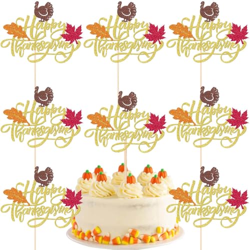 Tortenaufsätze "Happy Thanksgiving Day", 8 Packungen Ahornblatt-Truthahn-Cupcake-Topper mit Glitzer-Designs, große Kuchendekoration für Happy Thanksgiving Day, Kuchendekorationen, Partyzubehör Tortenaufsätze "Happy Thanksgiving Day", 8 Packungen Ahornblatt-Truthahn-Cupcake-Topper mit Glitzer-Designs, große Kuchendekoration für Happy Thanksgiving Day, Kuchendekorationen, Partyzubehör von JATOMSSM