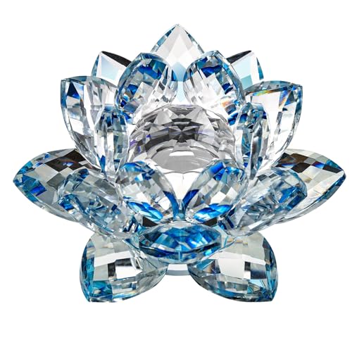 JATYFING Kristall-Lotusblume, 12,7 cm, blauer Akzent, dekorativer Tafelaufsatz, Tisch- und Regaldekoration (Blau, 12,7 cm) von JATYFING