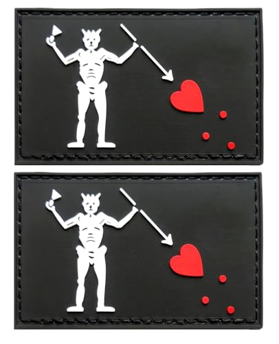 Aufnäher mit Piraten-Flagge von Edward Teach, Blackbeard Pirat, taktischer Patch, PVC-Gummi, Klettverschluss für Hüte, taktische Taschen, Jacken, Kleidung, Team-Militär-Patch, 2 Stück von JAVD