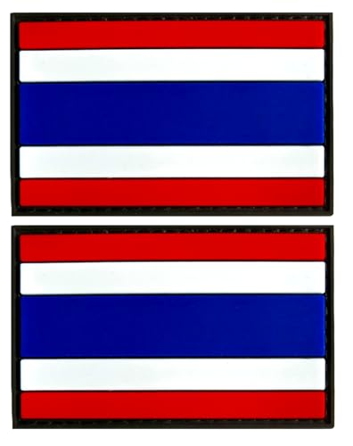 Aufnäher mit Thailand-Flagge, PVC-Gummi, Klettverschluss, für Hüte, taktische Taschen, Jacken, Kleidung, Team-Militär-Patch, 2 Stück Aufnäher mit Thailand-Flagge, PVC-Gummi, Klettverschluss, für Hüte, taktische Taschen, Jacken, Kleidung, Team-Militär-Patch, 2 Stück von JAVD