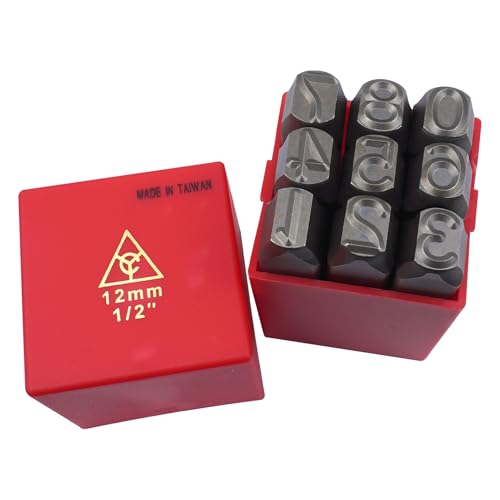 JAVIKA 085010 Stempel-Set für Zahlen und Großbuchstaben, Hammer-Handstanzer, Metallstanzer, Alphabet- und Zahlenstempel für weiches Metall, Leder, Schmuck, Handarbeiten, Stempeln (0–9), 9 Stück von JAVIKA