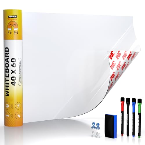 Whiteboard Folie 40x60cm - 3M Magnetfolie selbstklebend - Magnetische Tafelfolie abwischbar - Praktische Ferrofolie Weiß - Whiteboardfolie inkl. 4 Marker, Radiergummi und 4 Pins von JAWAonline