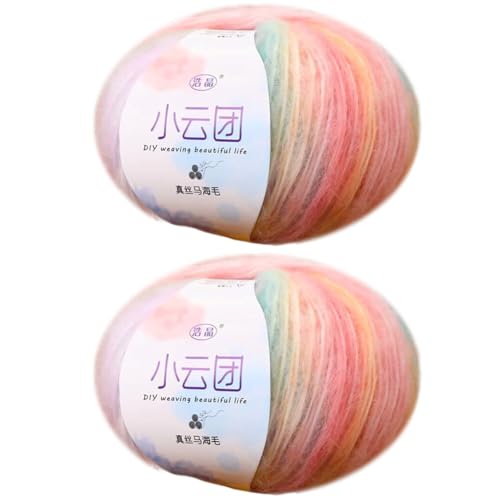 2 Rolle Mohairwolle mit Farbverlauf zum Stricken oder Häkeln Wollgarn Faden Regenbogen weiche Wollknäuel Garn Faden lange Wolle Schafwolle Kammgarn Wollfaden DIY Schal Schal Häkelfaden von JAWSEU