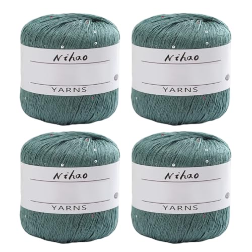 4 Rollen Baumwolle Strickgarn Pailletten Garn Nähfaden, Nähgarn Pailletten Garn Strickgarn Glitter Garn Hand Häkelgarn Stricken Nadelarbeit Baumwoll kreuzstich Stickgarn DIY Craft Nähstränge von JAWSEU
