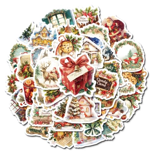 50 Stück Weihnachten Aufkleber, Aesthetic Vintage Wasserfest Graffiti Sticker für Skateboard, Auto, Wasserflasche, Scrapbooking - Weihnachtsaufkleber Geschenkaufkleber von JAWSEU