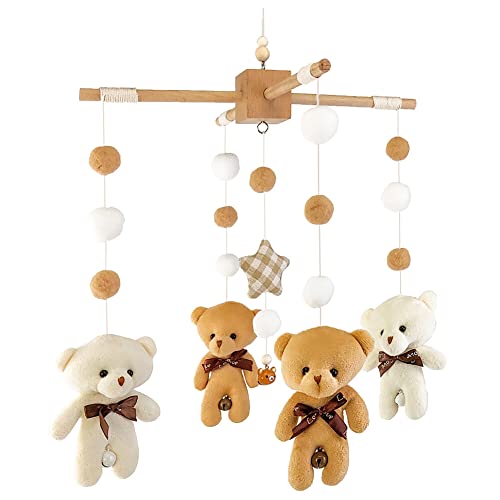 Baby Mobile für Babybett, Mobile Baby Holz mit Filzbällen und Bär Ornament Kinderzimmer Hängende Bettglocke Geschenk für Baby Mädchen Jungen, Kinderbett Wickeltisch Deko Baby Mobile für Babybett, Mobile Baby Holz mit Filzbällen und Bär Ornament Kinderzimmer Hängende Bettglocke Geschenk für Baby Mädchen Jungen, Kinderbett Wickeltisch Deko von JAWSEU
