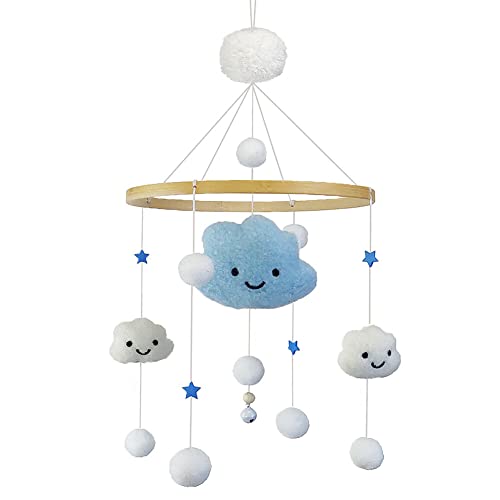 Baby Windspiel Krippe mit Wolke Puppe, Babybett Mobile Windspiele Bettglocke Mobile Baby Holz Kinderzimmer Hängende Bettglocke Mobile für Mädchen und Jungen von JAWSEU