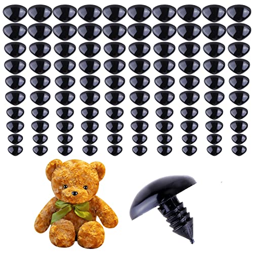 JAWSEU 100 Stück Sicherheitsnasen Aus Kunststoff, Schwarze Puppe Nasen Puppen DIY Craft Teddy Nase, Sicherheits Nasen Mit Unterlegscheiben für Puppe Kuscheltiere Handwerk Häkeln Handwerk von JAWSEU