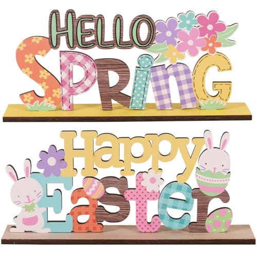 JAWSEU 2pcs Herzstücke der Osterparty Brief Tischschild Osterplakette Geschenk Holztablett Holzbuchstaben basteln Haushalt Hase Holzschild Briefbrett Kunsthandwerk Holzaufsteller für Ostern Frühling von JAWSEU