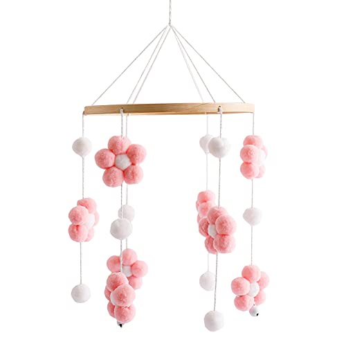 JAWSEU Babybett Mobile Windspiel Spielzeug, Mobile Baby Holz mit Filzbällen, 3D Blumen Baby Mobile aus Filz, Bettglocke Baby, Neugeborenen Kinderzimmer Hängende Bettglocke JAWSEU Babybett Mobile Windspiel Spielzeug, Mobile Baby Holz mit Filzbällen, 3D Blumen Baby Mobile aus Filz, Bettglocke Baby, Neugeborenen Kinderzimmer Hängende Bettglocke von JAWSEU