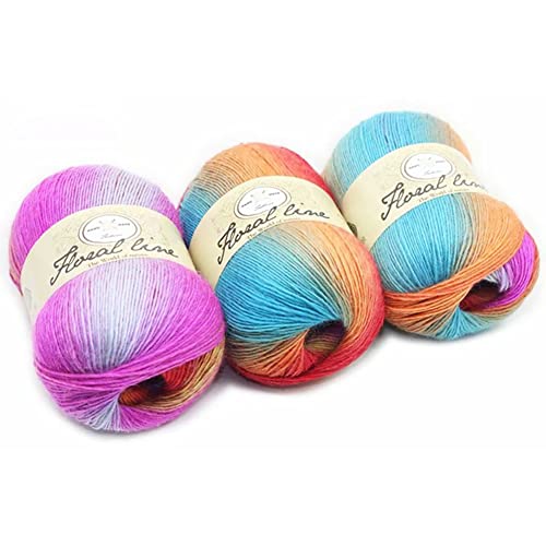 1 Roll Baumwollgarn Farbverlauf, Wolle Farbverlauf Zum Häkeln, 100g Multicolor Strickwolle Häkelwolle, 400m Bunt Baumwolle Garn zum Häkeln von Socken, Mützen, Schals, Pullovern von JAWSEU