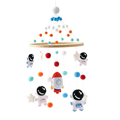 JAWSEU Mobile Baby Holz mit Filzbällen Astronaut Rakete Puppe Windspiel, Mobile Baby Mädchen Bettglocke Anhänger für Babybett Jungen und Mädchen JAWSEU Mobile Baby Holz mit Filzbällen Astronaut Rakete Puppe Windspiel, Mobile Baby Mädchen Bettglocke Anhänger für Babybett Jungen und Mädchen von JAWSEU