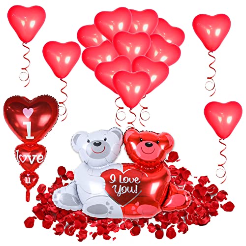 JAWSEU Valentinstag Dekoration Set, Rote Love Luftballons Liebesbär Ballon, Romantisch Deko Love Folienballon Rote Herz Helium Folienballon Konfetti Ballon Dekoration von JAWSEU