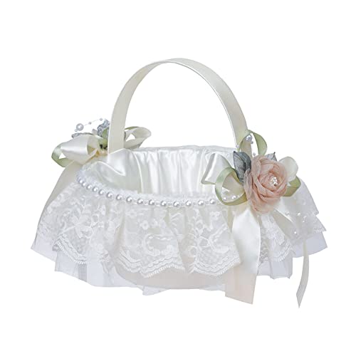 JAWSEU Spitze Blumenkorb Hochzeitskorb, Hochzeit Blumenmädchen Korb, Streukörbchen Korb für Blumenkinder, Satin Blumenkörbe, Blumenkinderkörbchen für Hochzeit Party JAWSEU Spitze Blumenkorb Hochzeitskorb, Hochzeit Blumenmädchen Korb, Streukörbchen Korb für Blumenkinder, Satin Blumenkörbe, Blumenkinderkörbchen für Hochzeit Party von JAWSEU