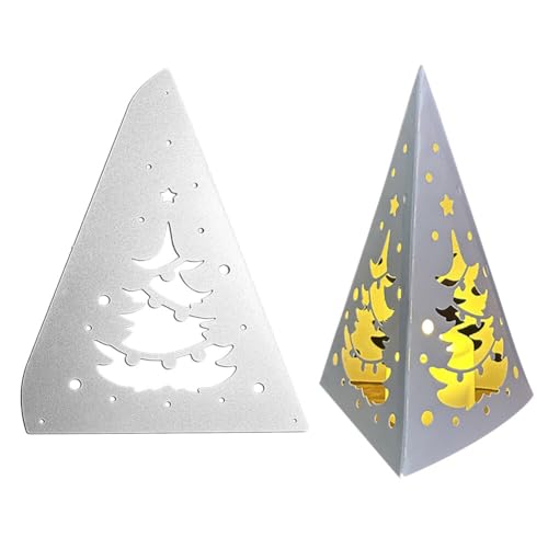 Weihnachten Laterne Stanzschablonen, Weihnachtsbaum Laterne Stanze Windlicht Weihnachten Metall Stanzformen Lampenschirm Metall Prägeschablonen 3D Schablonen Cutting Dies für DIY Handwerk von JAWSEU