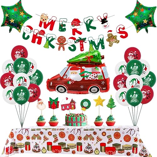 Weihnachtsballon Deko Set, Weihnachten Luftballons Girlande Luftballons Roter Grün Merry Christmas Girlande Weihnachten Ballons Kit Weihnachts Tischläufer Dekor für Weihnachts Party Deko von JAWSEU