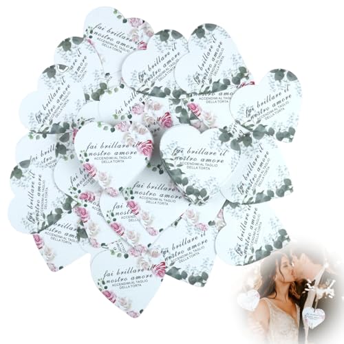 100pcs Wunderkerzen Etiketten Hochzeit Wunderkerzen Karten Halter Hochzeit Gastgeschenke Hochzeit Party Deko - Lasst Unsere Liebe Leuchten（Weiß und Rosa） von JAWUZ