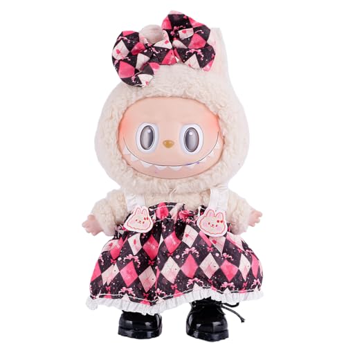 JAWUZ 17 cm Kleidung für labubu Enthält EIN rosa Kleid und eine Haarschleife (Keine Puppe) von JAWUZ