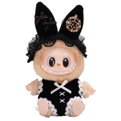 JAWUZ 17 cm große Kleidung für Puppe,Schwarzes Bunny-Girl-Outfit mit Stirnband und Kleidung für 17 cm Labubu große Puppe, für Jungen und Mädchen (ohne Puppe) von JAWUZ