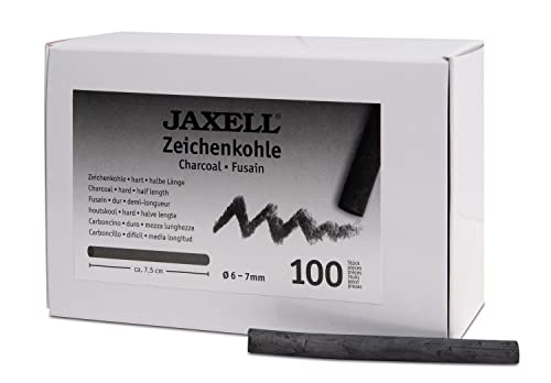 JAXELL 48238 Zeichenkohle-Set in Künstlerqualität, 100 Kohlestäbchen, Härtegrad hart, gut deckend, halbe Länge ca. 7,5 cm rund, Durchmesser 6 - 7 mm von JAXELL