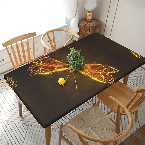 Abstrakter gelber Libellen-Druck, elastischer Rand, 152 cm, rechteckiger Tisch, wasserdichte und abwischbare Tischdecke für den Innen- und Außenbereich, Terrasse, Picknick von JAYWIS