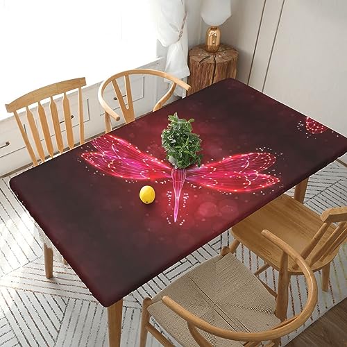 Abstrakter roter Libellen-Druck, elastischer Rand, 152 cm, rechteckiger Tisch, wasserdichte und abwischbare Tischdecke für den Innen- und Außenbereich, Terrasse, Picknick von JAYWIS