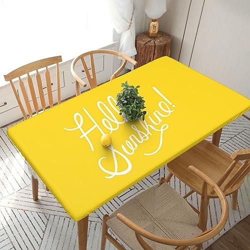 Goodlooking Hello Sunshine Tischdecke, elastischer Rand, 152 cm, rechteckig, wasserdicht und abwischbar, Tischdecke mit elastischen Kanten, für drinnen und draußen, Terrasse, Picknick von JAYWIS