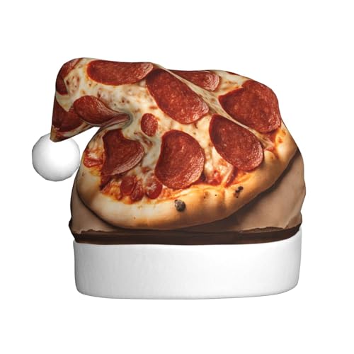 JAYWIS 3D Pizza Pepperoni – Druck Erwachsene Plüsch Weihnachtsmütze Santa Stil Pom Pom Warm Weich Urlaub Kopfbedeckung für Partys Weihnachten Feier von JAYWIS