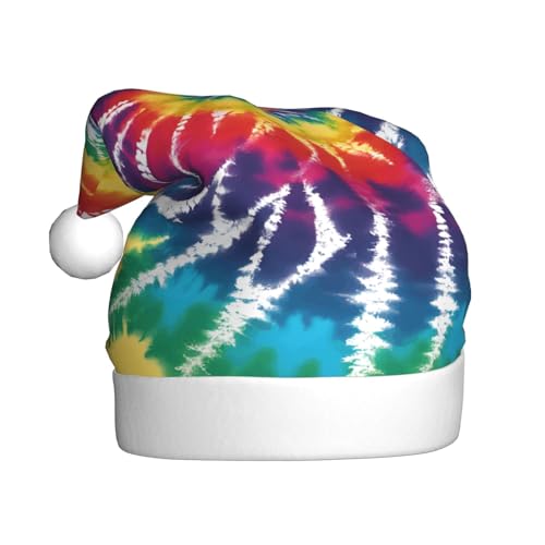 JAYWIS Batikfärbung Regenbogen – Druck Erwachsene Plüsch Weihnachtsmütze Santa Stil Pom Pom Warm Weich Urlaub Kopfbedeckung für Partys Weihnachten Feier von JAYWIS