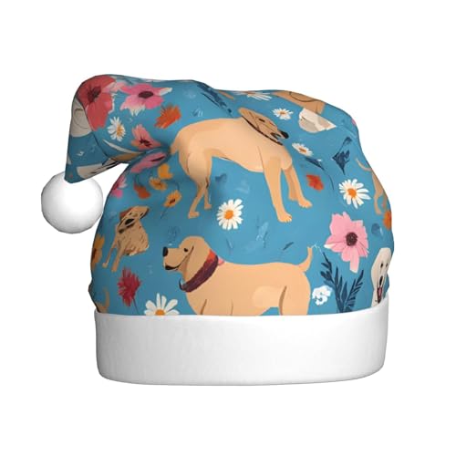 JAYWIS Border Collie Blumen-Druck Erwachsene Plüsch Weihnachtsmütze Santa Stil Pom Pom Warm Weich Urlaub Kopfbedeckung für Partys Weihnachten Feier von JAYWIS