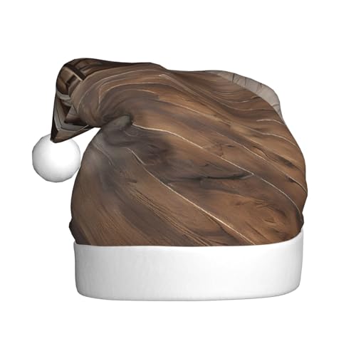 JAYWIS Brauner Holzdruck für Erwachsene, Plüsch-Weihnachtsmütze, Weihnachtsmann-Stil, Bommel, warm, weich, Feiertags-Kopfbedeckung für Partys, Weihnachtsfeiern. JAYWIS Brauner Holzdruck für Erwachsene, Plüsch-Weihnachtsmütze, Weihnachtsmann-Stil, Bommel, warm, weich, Feiertags-Kopfbedeckung für Partys, Weihnachtsfeiern. von JAYWIS