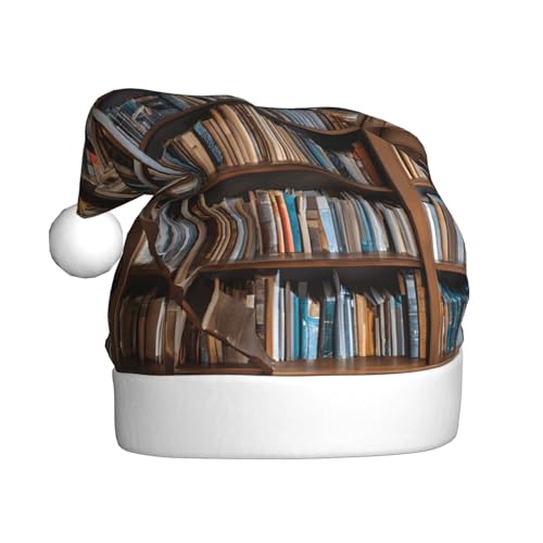 JAYWIS Bücher – Druck Erwachsene Plüsch Weihnachtsmütze Santa Stil Pom Pom Warm Weich Urlaub Kopfbedeckung für Partys Weihnachten Feier von JAYWIS