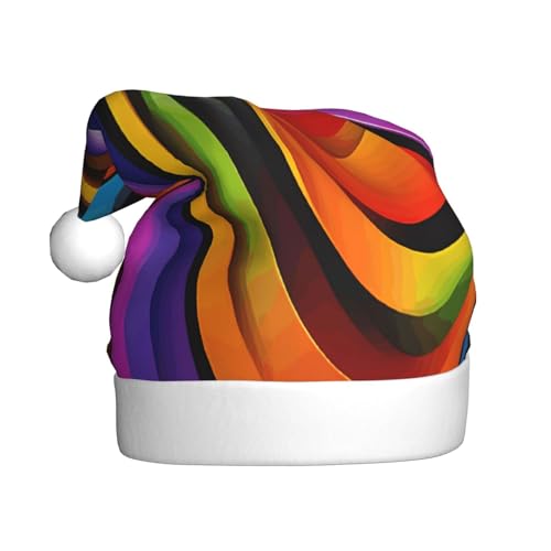 JAYWIS Bunter Regenbogen-Druck für Erwachsene, Plüsch-Weihnachtsmütze, Weihnachtsmann-Stil, Bommel, warm, weich, für Partys, Weihnachtsfeiern. JAYWIS Bunter Regenbogen-Druck für Erwachsene, Plüsch-Weihnachtsmütze, Weihnachtsmann-Stil, Bommel, warm, weich, für Partys, Weihnachtsfeiern. von JAYWIS