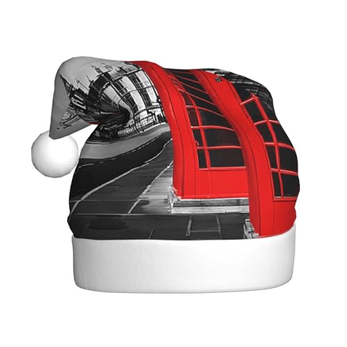 JAYWIS England UK Retro London Telefon – Druck Erwachsene Plüsch Weihnachtsmütze Santa Stil Pom Pom Warm Weich Urlaub Kopfbedeckung für Partys Weihnachten Feier von JAYWIS