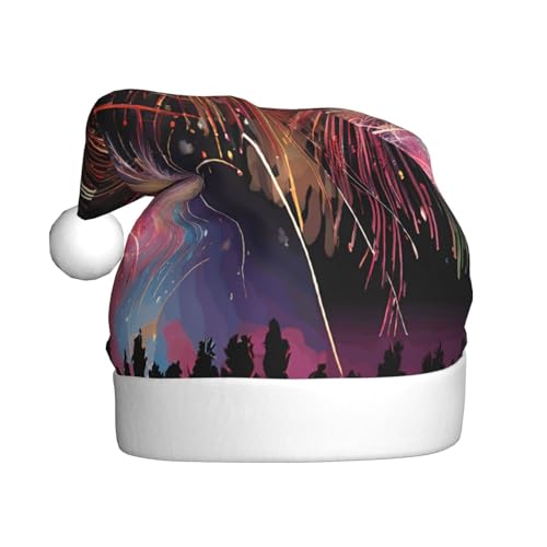 JAYWIS Explosion Feuerwerk 3D-Druck Erwachsene Plüsch Weihnachtsmütze Santa Stil Pom Pom Warm Weich Urlaub Kopfbedeckung für Partys Weihnachten Feier von JAYWIS