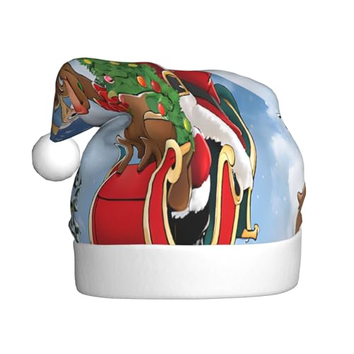 JAYWIS Frohe Weihnachten – Druck Erwachsene Plüsch Weihnachtsmütze Santa Stil Pom Pom Warm Weich Urlaub Kopfbedeckung für Partys Weihnachten Feier von JAYWIS
