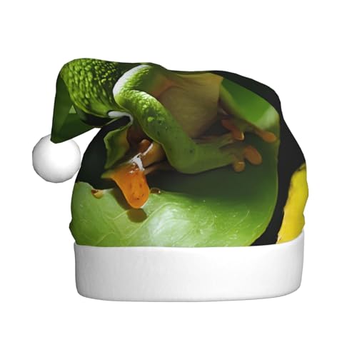 JAYWIS Frosch und Regen – Druck Erwachsene Plüsch Weihnachtsmütze Santa Stil Pom Pom Warm Weich Urlaub Kopfbedeckung für Partys Weihnachten Feier JAYWIS Frosch und Regen – Druck Erwachsene Plüsch Weihnachtsmütze Santa Stil Pom Pom Warm Weich Urlaub Kopfbedeckung für Partys Weihnachten Feier von JAYWIS