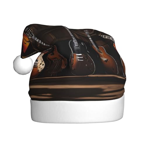 JAYWIS Gitarren-Druck Erwachsene Plüsch Weihnachtsmütze Santa Stil Pom Pom Warm Weich Urlaub Kopfbedeckung für Partys Weihnachten Feier von JAYWIS
