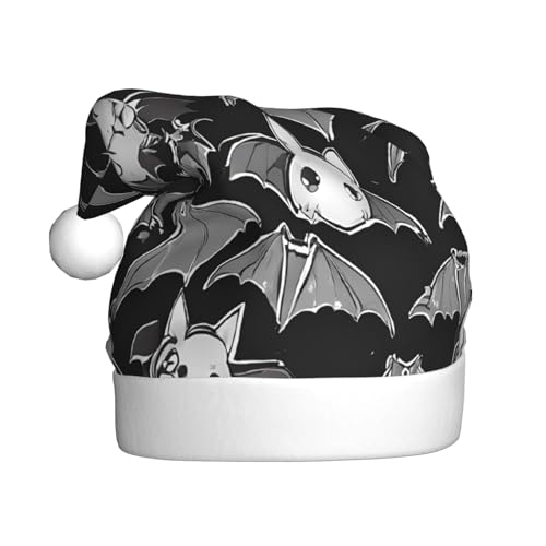 JAYWIS Halloween Fledermäuse grau – Druck Erwachsene Plüsch Weihnachtsmütze Santa Stil Pom Pom Warm Weich Urlaub Kopfbedeckung für Partys Weihnachten Feier von JAYWIS
